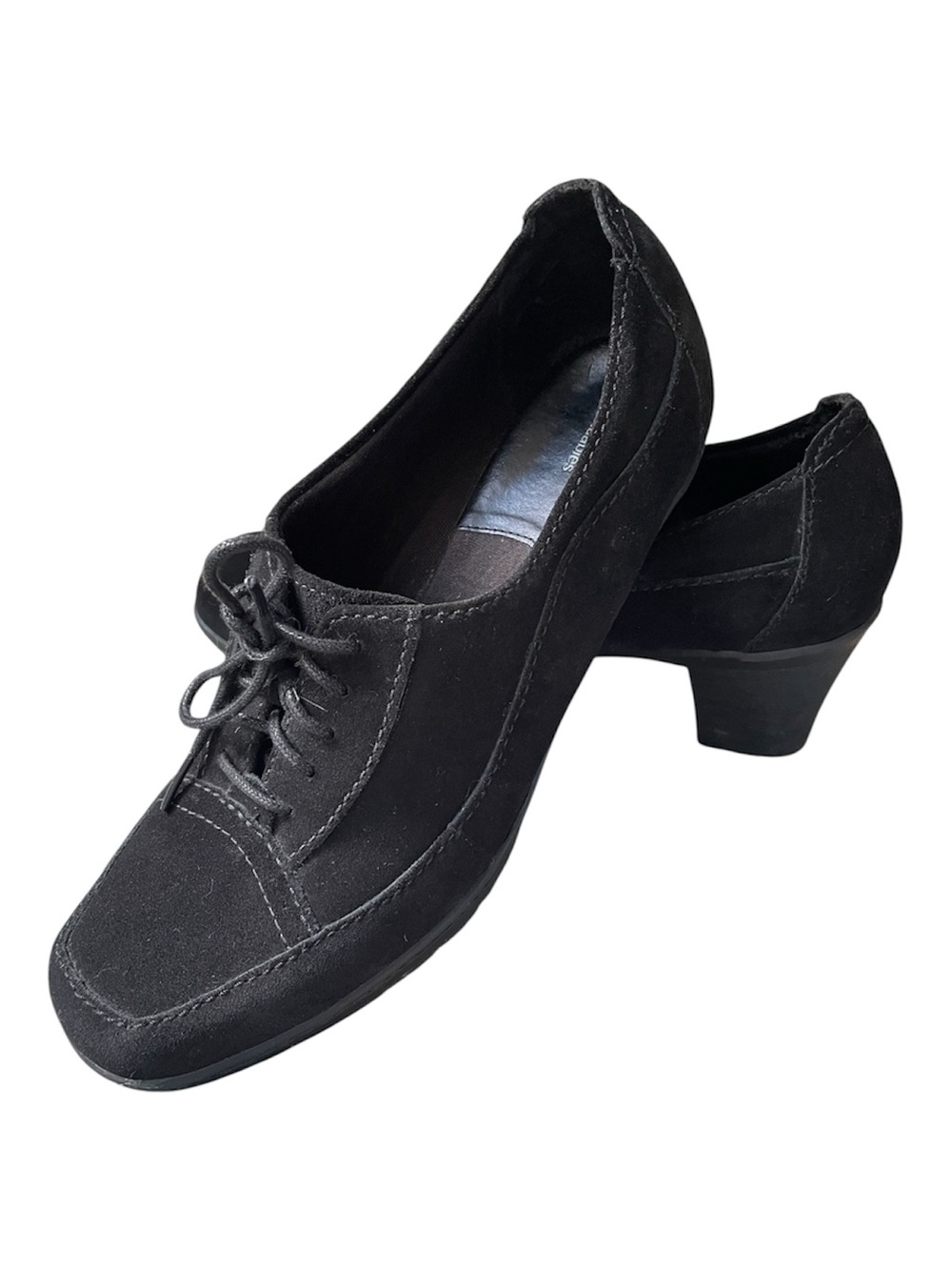 Clarks bendables black suede oxford heels 10M